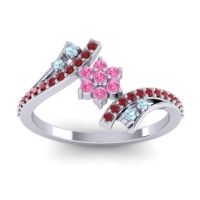 Pink Tourmaline Fashion Ring In Palladium With Aquamarine And Ruby – Anvaya Simple Ring