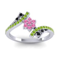 Pink Tourmaline Fashion Ring In Palladium With Black Onyx And Peridot – Anvaya Simple Ring