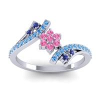 Pink Tourmaline Fashion Ring In Platinum With Blue Sapphire And Swiss Blue Topaz – Anvaya Simple Ring