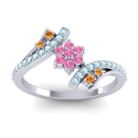 Pink Tourmaline Fashion Ring In Palladium With Citrine And Aquamarine – Anvaya Simple Ring