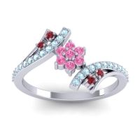 Pink Tourmaline Fashion Ring In Platinum With Ruby And Aquamarine – Anvaya Simple Ring