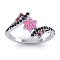 Pink Tourmaline Fashion Ring In Palladium With Ruby And Black Onyx – Anvaya Simple Ring