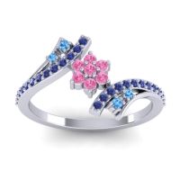 Pink Tourmaline Fashion Ring In Platinum With Swiss Blue Topaz And Blue Sapphire – Anvaya Simple Ring