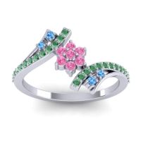 Pink Tourmaline Fashion Ring In 14k White Gold With Swiss Blue Topaz And Emerald – Anvaya Simple Ring