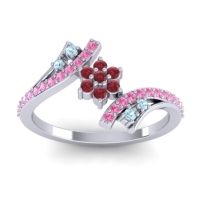 Ruby Fashion Ring In Palladium With Aquamarine And Pink Tourmaline – Anvaya Simple Ring