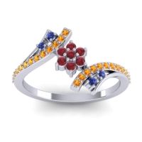 Ruby Fashion Ring In Palladium With Blue Sapphire And Citrine – Anvaya Simple Ring