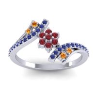 Ruby Fashion Ring In 14k White Gold With Citrine And Blue Sapphire – Anvaya Simple Ring