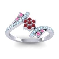 Ruby Fashion Ring In Palladium With Pink Tourmaline And Aquamarine – Anvaya Simple Ring
