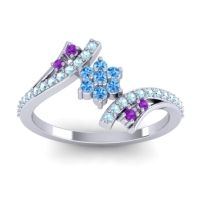 Swiss Blue Topaz Fashion Ring In Palladium With Amethyst And Aquamarine – Anvaya Simple Ring