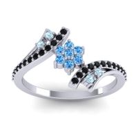 Swiss Blue Topaz Fashion Ring In Palladium With Aquamarine And Black Onyx – Anvaya Simple Ring