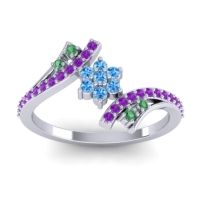 Swiss Blue Topaz Fashion Ring In 18k White Gold With Emerald And Amethyst – Anvaya Simple Ring