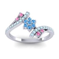 Swiss Blue Topaz Fashion Ring In Palladium With Pink Tourmaline And Aquamarine – Anvaya Simple Ring