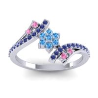 Swiss Blue Topaz Fashion Ring In Platinum With Pink Tourmaline And Blue Sapphire – Anvaya Simple Ring