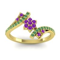 Amethyst Fashion Ring In 14k Yellow Gold With Emerald – Anvaya Simple Ring