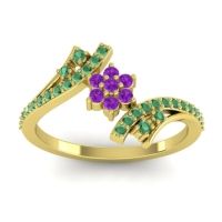 Amethyst Fashion Ring In 14k Yellow Gold With Emerald – Anvaya Simple Ring