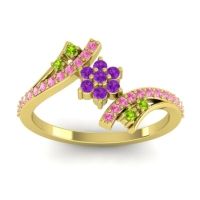 Amethyst Fashion Ring In 18k Yellow Gold With Peridot And Pink Tourmaline – Anvaya Simple Ring