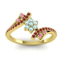 Aquamarine Fashion Ring In 18k Yellow Gold With Pink Tourmaline And Ruby – Anvaya Simple Ring