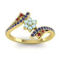 Aquamarine Fashion Ring In 18k Yellow Gold With Ruby And Blue Sapphire – Anvaya Simple Ring