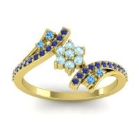 Aquamarine Fashion Ring In 18k Yellow Gold With Swiss Blue Topaz And Blue Sapphire – Anvaya Simple Ring
