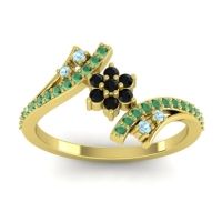 Black Onyx Fashion Ring In 14k Yellow Gold With Aquamarine And Emerald – Anvaya Simple Ring