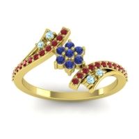 Blue Sapphire Fashion Ring In 14k Yellow Gold With Aquamarine And Ruby – Anvaya Simple Ring