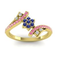 Blue Sapphire Fashion Ring In 18k Yellow Gold With Lab Diamond And Pink Tourmaline – Anvaya Simple Ring