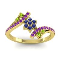 Blue Sapphire Fashion Ring In 18k Yellow Gold With Peridot And Amethyst – Anvaya Simple Ring