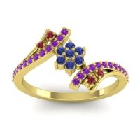 Blue Sapphire Fashion Ring In 18k Yellow Gold With Ruby And Amethyst – Anvaya Simple Ring