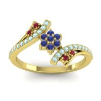 Blue Sapphire Fashion Ring In 14k Yellow Gold With Ruby And Aquamarine – Anvaya Simple Ring
