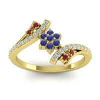 Blue Sapphire Fashion Ring In 14k Yellow Gold With Ruby And Lab Diamond – Anvaya Simple Ring