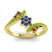 Blue Sapphire Fashion Ring In 18k Yellow Gold With Ruby And Peridot – Anvaya Simple Ring