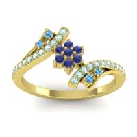 Blue Sapphire Fashion Ring In 18k Yellow Gold With Swiss Blue Topaz And Aquamarine – Anvaya Simple Ring