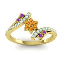 Citrine Fashion Ring In 18k Yellow Gold With Amethyst And Aquamarine – Anvaya Simple Ring