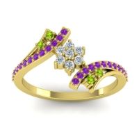 Diamond Fashion Ring In 18k Yellow Gold With Peridot And Amethyst – Anvaya Simple Ring