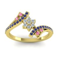Lab Diamond Fashion Ring In 18k Yellow Gold With Pink Tourmaline And Blue Sapphire – Anvaya Simple Ring