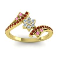 Lab Diamond Fashion Ring In 18k Yellow Gold With Pink Tourmaline And Garnet – Anvaya Simple Ring