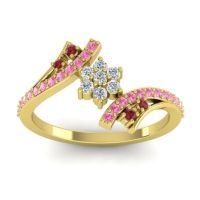 Lab Diamond Fashion Ring In 18k Yellow Gold With Ruby And Pink Tourmaline – Anvaya Simple Ring