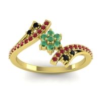 Emerald Fashion Ring In 14k Yellow Gold With Black Onyx And Ruby – Anvaya Simple Ring
