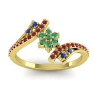 Emerald Fashion Ring In 18k Yellow Gold With Blue Sapphire And Ruby – Anvaya Simple Ring