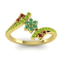 Emerald Fashion Ring In 18k Yellow Gold With Garnet And Peridot – Anvaya Simple Ring