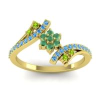Emerald Fashion Ring In 18k Yellow Gold With Peridot And Swiss Blue Topaz – Anvaya Simple Ring