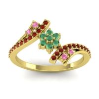 Emerald Fashion Ring In 18k Yellow Gold With Pink Tourmaline And Garnet – Anvaya Simple Ring