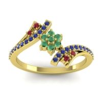 Emerald Fashion Ring In 18k Yellow Gold With Ruby And Blue Sapphire – Anvaya Simple Ring