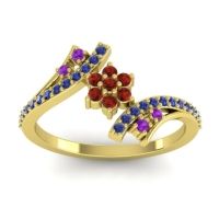 Garnet Fashion Ring In 18k Yellow Gold With Amethyst And Blue Sapphire – Anvaya Simple Ring