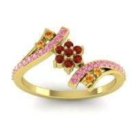 Garnet Fashion Ring In 18k Yellow Gold With Citrine And Pink Tourmaline – Anvaya Simple Ring