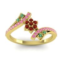 Garnet Fashion Ring In 18k Yellow Gold With Emerald And Pink Tourmaline – Anvaya Simple Ring