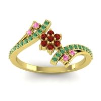 Garnet Fashion Ring In 18k Yellow Gold With Pink Tourmaline And Emerald – Anvaya Simple Ring