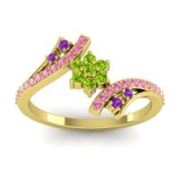 Peridot Fashion Ring In 18k Yellow Gold With Amethyst And Pink Tourmaline – Anvaya Simple Ring