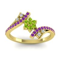 Peridot Fashion Ring In 18k Yellow Gold With Diamond And Amethyst – Anvaya Simple Ring