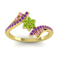 Peridot Fashion Ring In 18k Yellow Gold With Pink Tourmaline And Amethyst – Anvaya Simple Ring